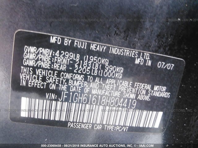 JF1GH61618H804419 - 2008 SUBARU IMPREZA 2.5I GRAY photo 9