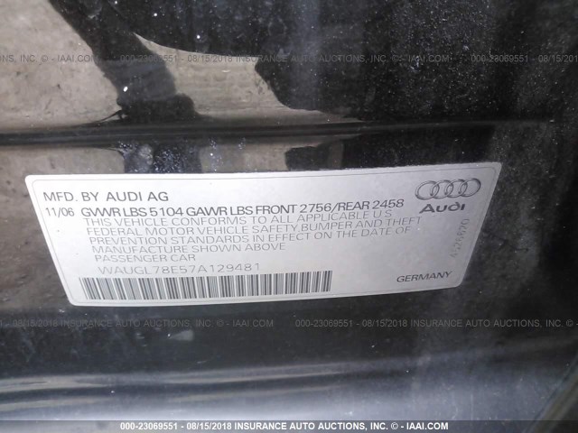 WAUGL78E57A129481 - 2007 AUDI NEW S4 QUATTRO BLACK photo 9