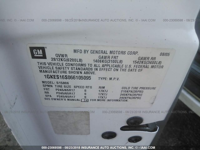 1GKES16S066105095 - 2006 GMC ENVOY XL Белый фото 9