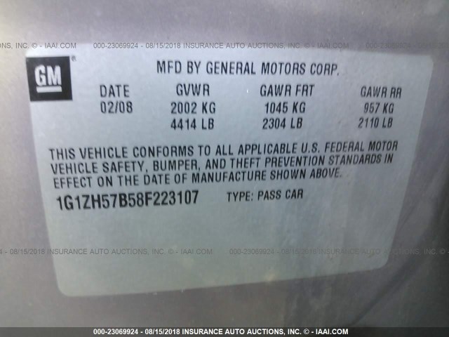 1G1ZH57B58F223107 - 2008 CHEVROLET MALIBU 1LT 棕色 照片 9