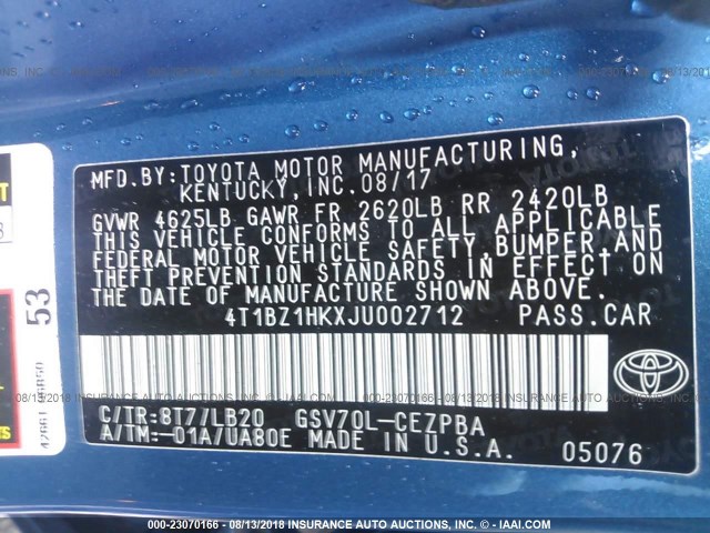 4T1BZ1HKXJU002712 - 2018 TOYOTA CAMRY XSE/XLE Mavi foto 9