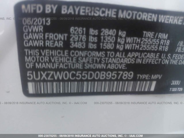 5UXZW0C55D0B95789 - 2013 BMW X5 XDRIVE35D WHITE photo 9