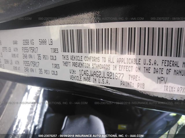 1C4GJWAG2JL921677 - 2018 JEEP WRANGLER SPORT 黑色 照片 9