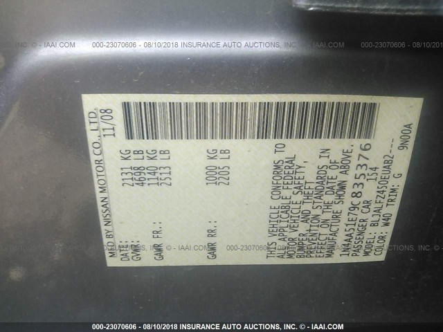 1N4AA51E79C835376 - 2009 NISSAN MAXIMA S/SV SILVER photo 9