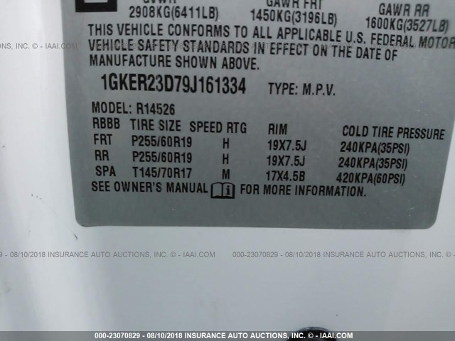 1GKER23D79J161334 - 2009 GMC ACADIA SLT-1 Blanco foto 9