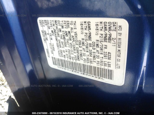 JN8AS5MT8BW174337 - 2011 NISSAN ROGUE S/SV/KROM BLUE photo 9