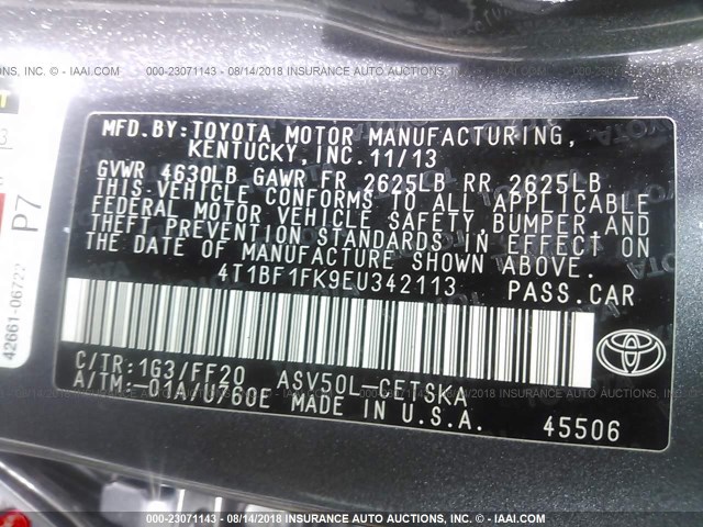 4T1BF1FK9EU342113 - 2014 TOYOTA CAMRY L/SE/LE/XLE Boz foto 9
