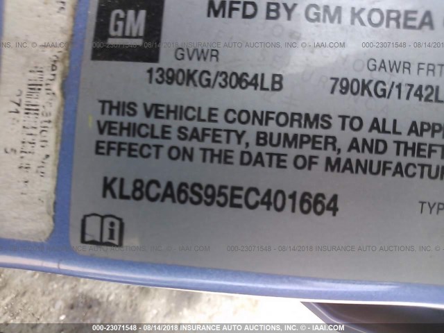 KL8CA6S95EC401664 - 2014 CHEVROLET SPARK LS BLUE photo 9