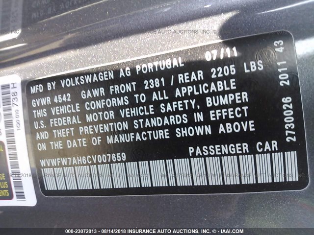 WVWFW7AH6CV007659 - 2012 VOLKSWAGEN EOS LUX/EXECUTIVE Szary zdjęcie 9