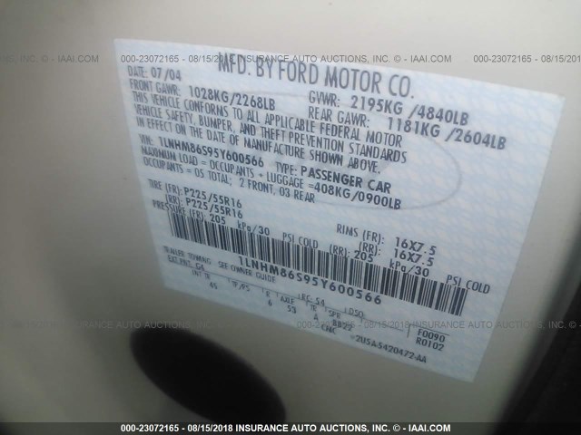 1LNHM86S95Y600566 - 2005 LINCOLN LS 白色 照片 9