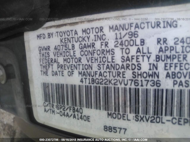 4T1BG22K2VU761736 - 1997 TOYOTA CAMRY CE/LE/XLE 黑色 照片 9