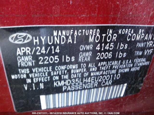 KMHD35LH4EU200110 - 2014 HYUNDAI ELANTRA GT RED photo 9