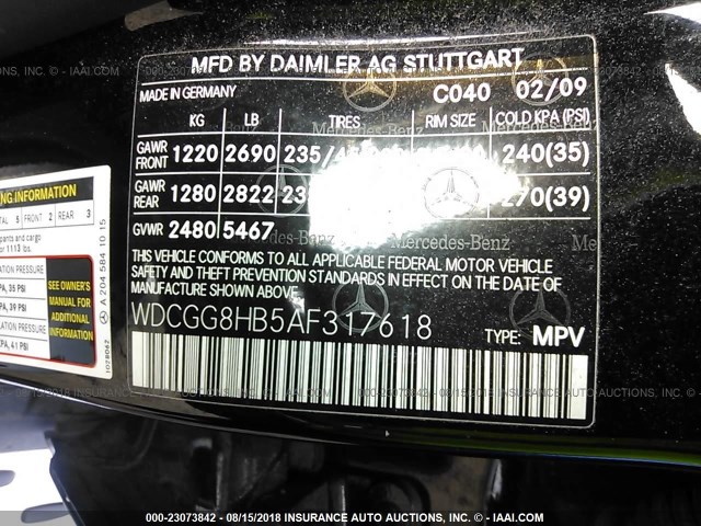 WDCGG8HB5AF317618 - 2010 MERCEDES-BENZ GLK 350 4MATIC BLACK photo 9