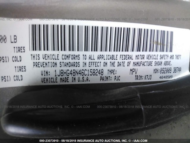 1J8HG48N46C158248 - 2006 JEEP COMMANDER GOLD photo 9