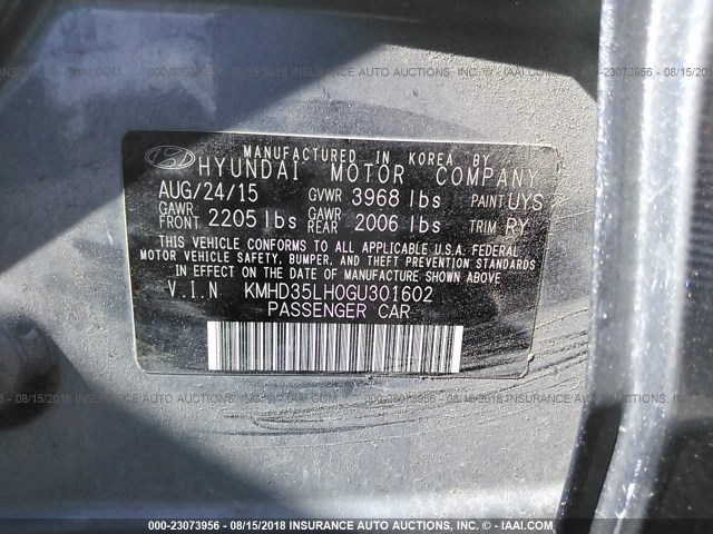 KMHD35LH0GU301602 - 2016 HYUNDAI ELANTRA GT GRAY photo 9