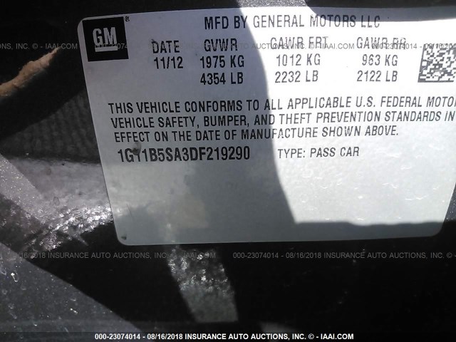 1G11B5SA3DF219290 - 2013 CHEVROLET MALIBU LS GRAY photo 9