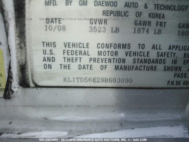 KL1TD56E29B603090 - 2009 CHEVROLET AVEO LS/LT 白色 照片 9