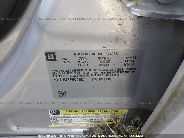 1G1ZH57B69F241925 - 2009 CHEVROLET MALIBU 1LT 银色 照片 9