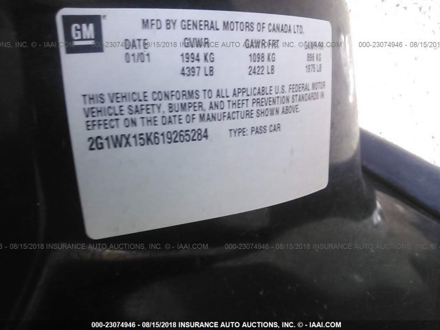 2G1WX15K619265284 - 2001 CHEVROLET MONTE CARLO SS შავი ფოტო 9