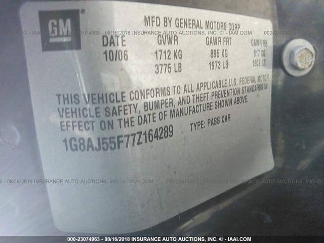 1G8AJ55F77Z164289 - 2007 SATURN ION LEVEL 2 蓝色 照片 9