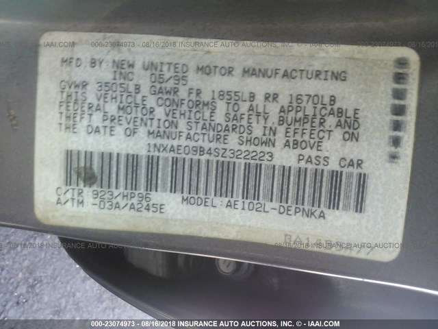 1NXAE09B4SZ322223 - 1995 TOYOTA COROLLA LE/DX 灰色 照片 9