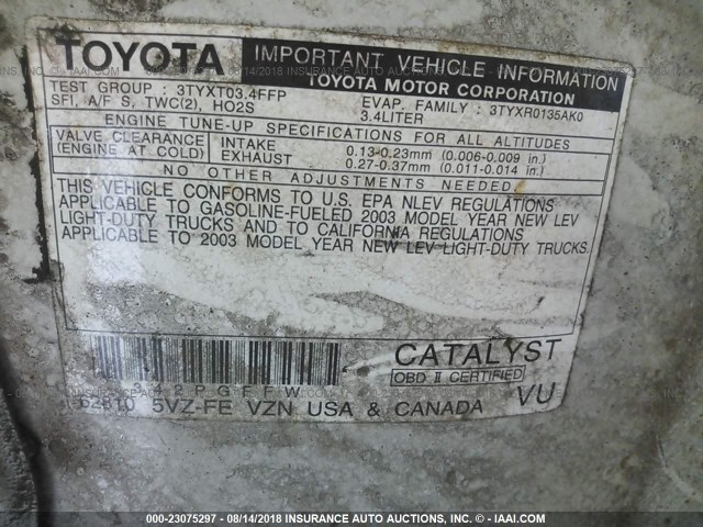 5TEGN92N33Z262614 - 2003 TOYOTA TACOMA DOUBLE CAB PRERUNNER WHITE photo 9