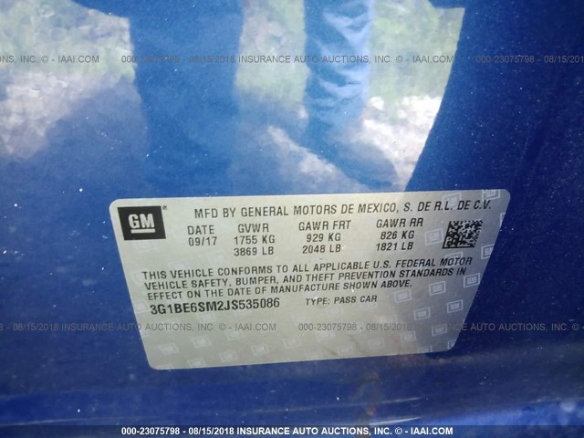 3G1BE6SM2JS535086 - 2018 CHEVROLET CRUZE LT 蓝色 照片 9