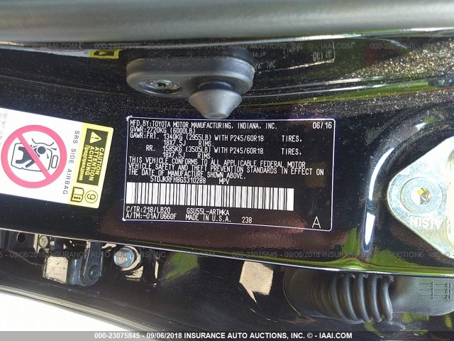 5TDJKRFH8GS310288 - 2016 TOYOTA HIGHLANDER XLE 黑色 照片 9