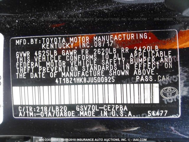 4T1BZ1HK8JU500925 - 2018 TOYOTA CAMRY XSE/XLE Qara foto 9