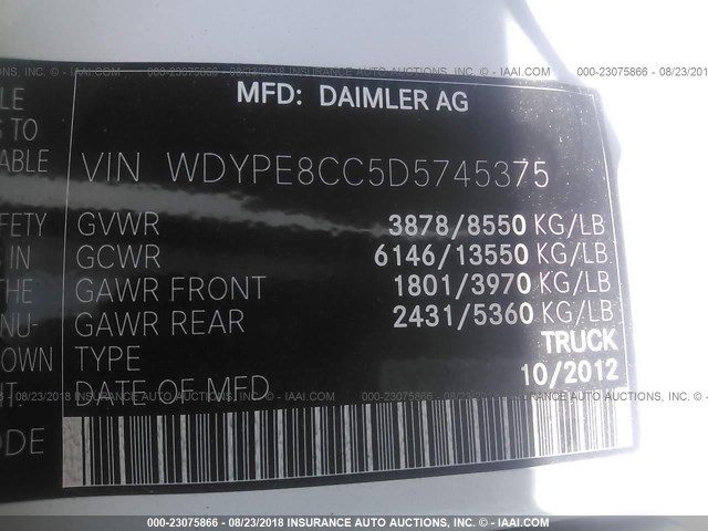 WDYPE8CC5D5745375 - 2013 FREIGHTLINER 2500 SPRINTER 2500 BROWN photo 10