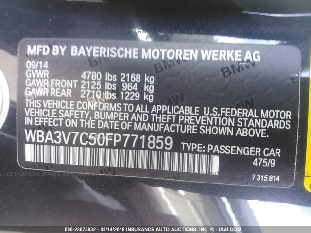 WBA3V7C50FP771859 - 2015 BMW 428 I/SULEV BLACK photo 9