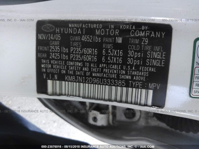 KM8JN12D96U333385 - 2006 HYUNDAI TUCSON GLS/LIMITED 白色 照片 9