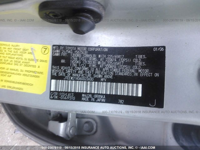 JTEEW21A060023600 - 2006 TOYOTA HIGHLANDER HYBRID SILVER photo 9