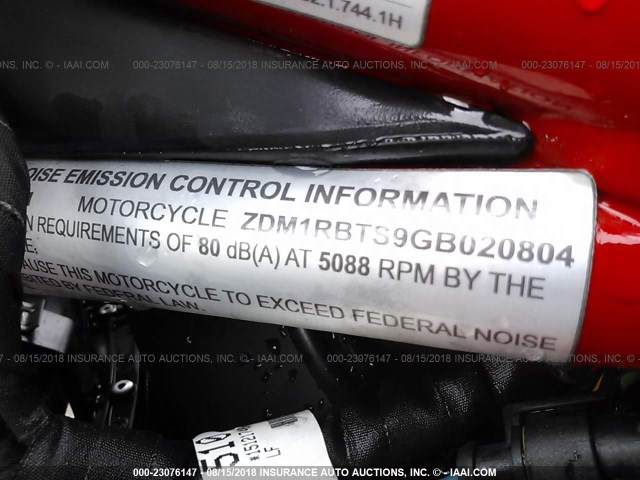 ZDM1RBTS9GB020804 - 2016 DUCATI MONSTER 821 RED photo 10