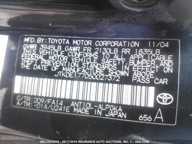 JTKDE177050027372 - 2005 TOYOTA SCION TC 黑色 照片 9