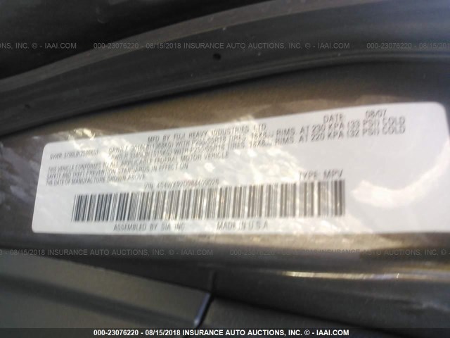 4S4WX92D984409026 - 2008 SUBARU TRIBECA LIMITED GRAY photo 9