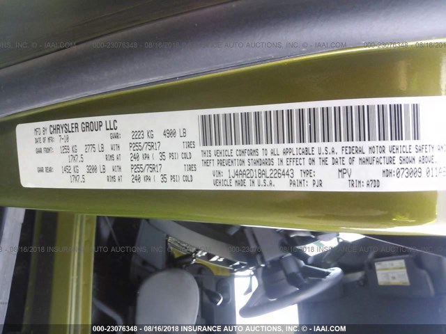 1J4AA2D18AL226443 - 2010 JEEP WRANGLER SPORT მწვანე ფოტო 9