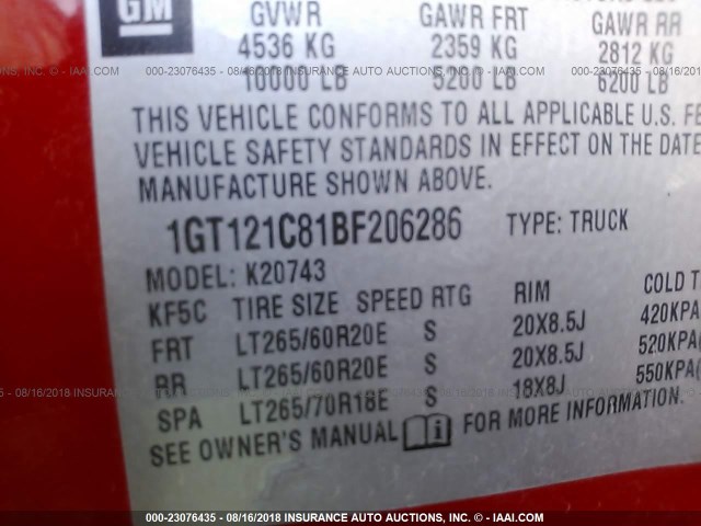 1GT121C81BF206286 - 2011 GMC SIERRA K2500 SLT RED photo 9