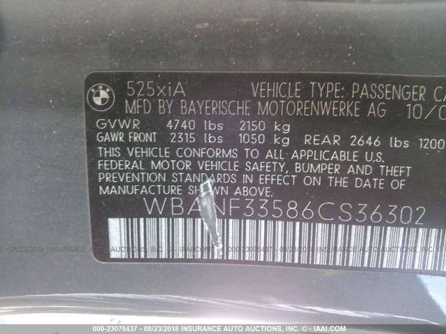 WBANF33586CS36302 - 2006 BMW 525 XI Grau Foto 9