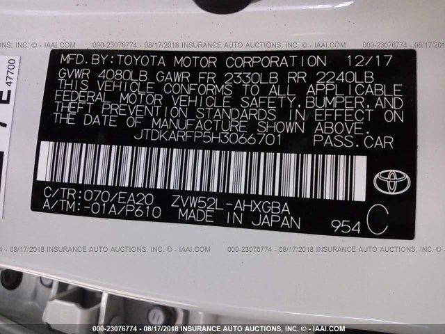 JTDKARFP5H3066701 - 2017 TOYOTA PRIUS PRIME  白色 照片 9