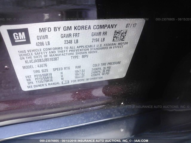 KL4CJASB3JB510387 - 2018 BUICK ENCORE PREFERRED Rot Foto 9