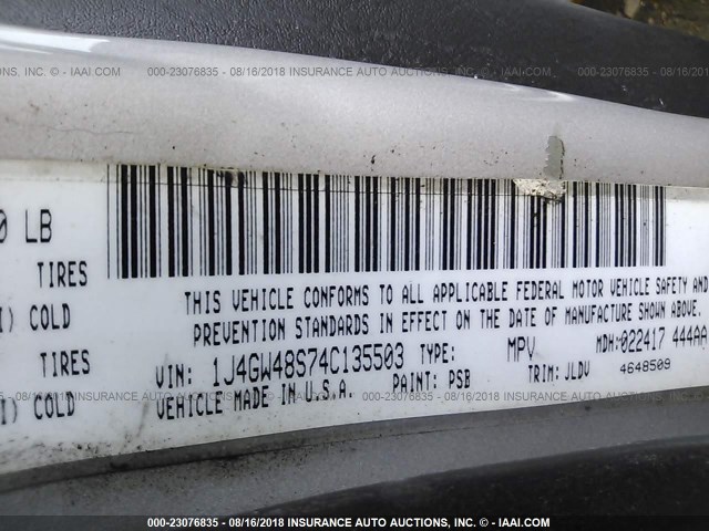 1J4GW48S74C135503 - 2004 JEEP GRAND CHEROKEE LAREDO/COLUMBIA/FREEDOM 银色 照片 9