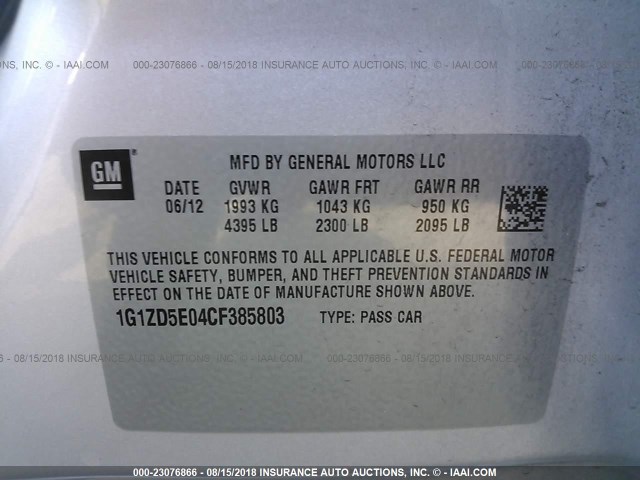 1G1ZD5E04CF385803 - 2012 CHEVROLET MALIBU 2LT SILVER photo 9