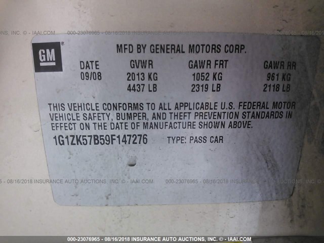 1G1ZK57B59F147276 - 2009 CHEVROLET MALIBU LTZ 金色 照片 9