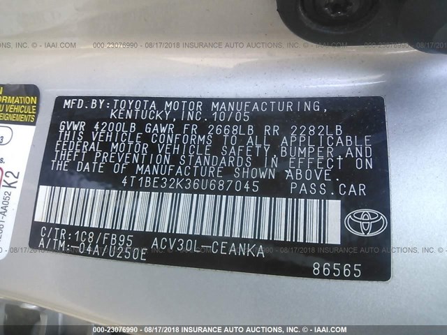 4T1BE32K36U687045 - 2006 TOYOTA CAMRY LE/XLE/SE 棕色 照片 9