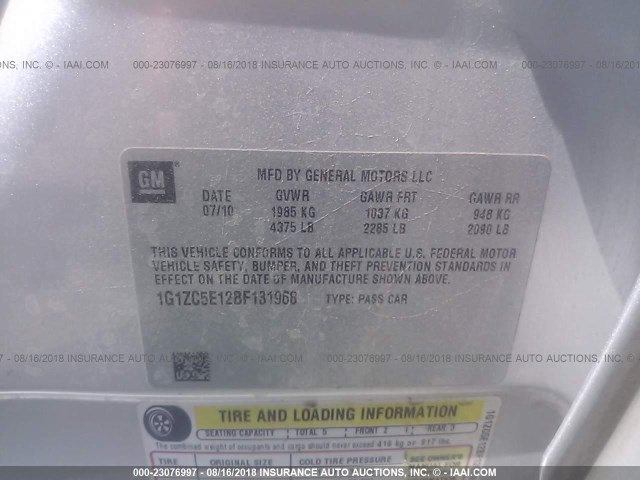 1G1ZC5E12BF131968 - 2011 CHEVROLET MALIBU 1LT ვერცხლისფერი ფოტო 9