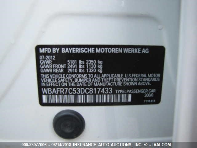 WBAFR7C53DC817433 - 2013 BMW 535 WHITE photo 9