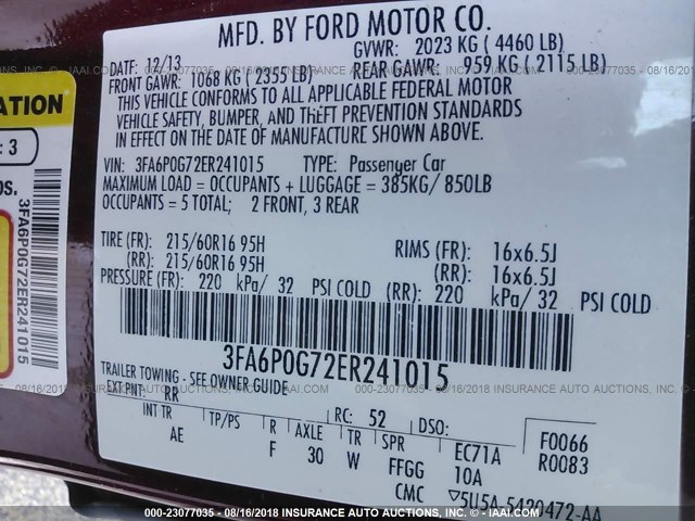 3FA6P0G72ER241015 - 2014 FORD FUSION S RED photo 9