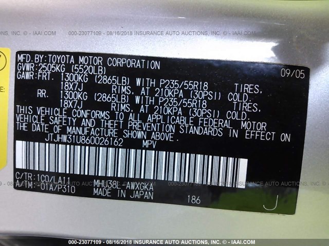 JTJHW31U860026162 - 2006 LEXUS RX 400 SILVER photo 9