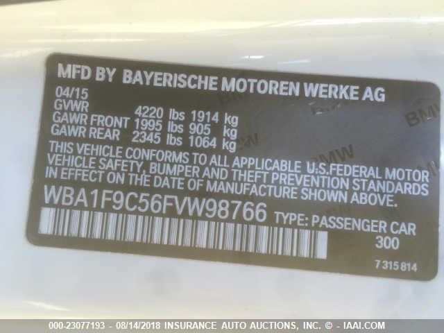 WBA1F9C56FVW98766 - 2015 BMW 228 WHITE photo 9